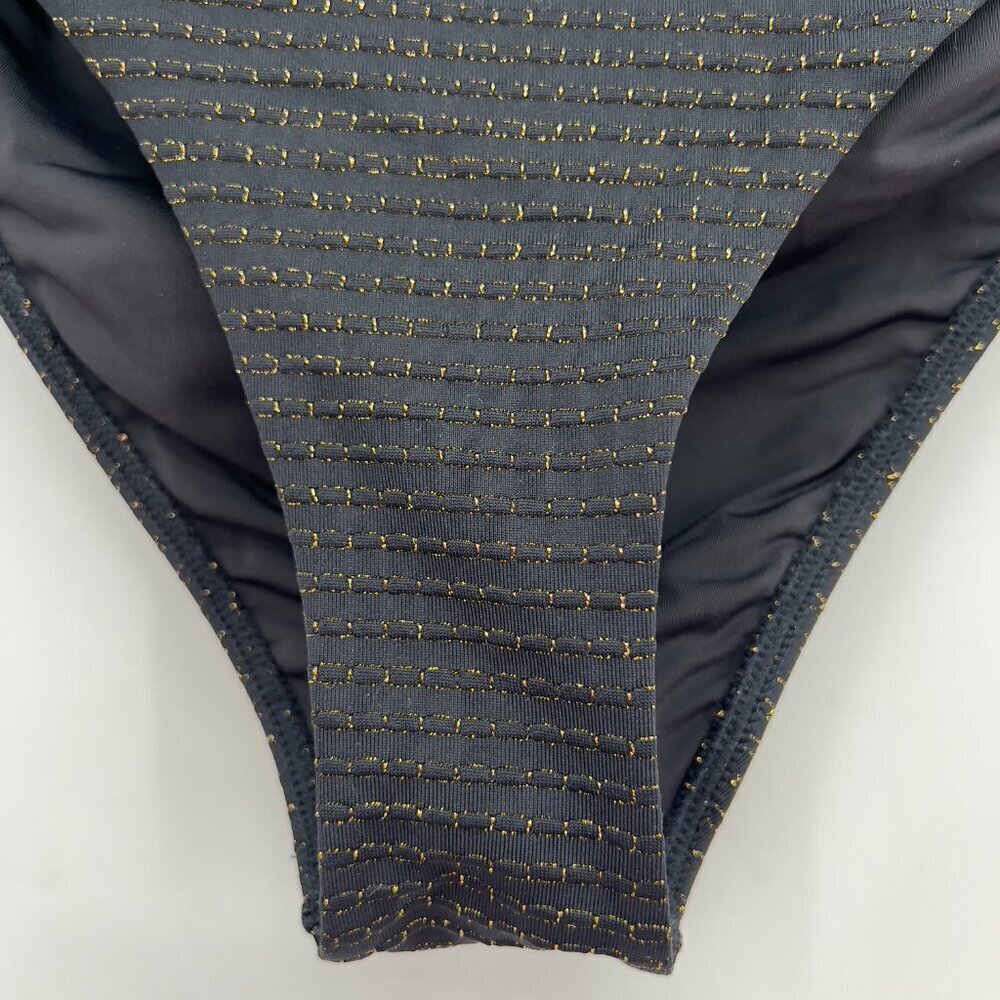 Beach Bunny Black Metallic Gold Bikini Bottoms XL Ring Detail - Picture 3 of 11